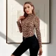 Leopard print hot queen's seductive long-sleeved form-fitting bodysuit lingerie