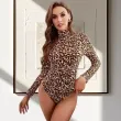 Leopard print hot queen's seductive long-sleeved form-fitting bodysuit lingerie