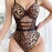 Camisole-style leopard print see-through seductive bodysuit lingerie