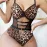 Camisole-style leopard print see-through seductive bodysuit lingerie