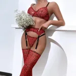 Red leopard print three-piece bikini set