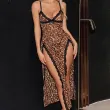 Sexy leopard print camisole maxi nightgown with a side slit