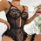 Sexy Black Lace Trim Women's Bodysuit Lingerie Set