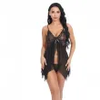 Suspender pleated skirt with semi-transparent mesh and lace trim