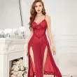 Long-style sexy mesh lace pajamas with slits