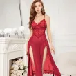 Long-style sexy mesh lace pajamas with slits