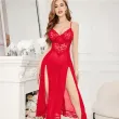 Long-style sexy mesh lace pajamas with slits