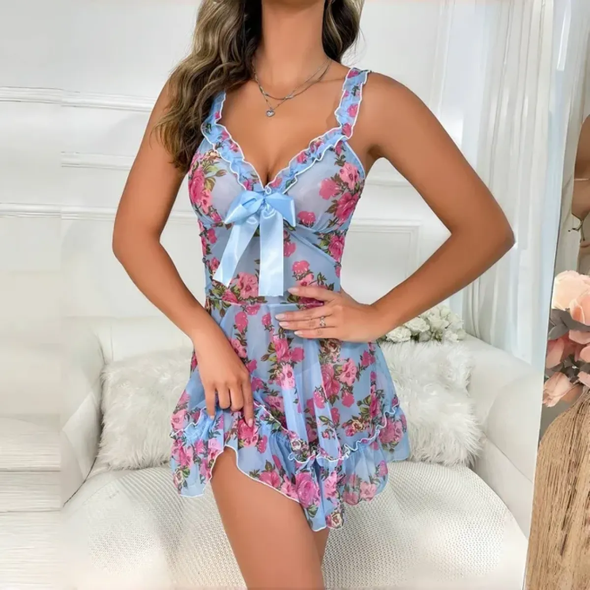 French-style printed popular sexy floral suspender dress