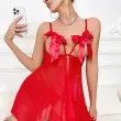 Sexy suspender hollow-out sheer set with bowknot and slits, backless design