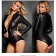 Tight-fitting bodysuit that accentuates curves, made of patent leather lingerie