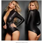 Tight-fitting bodysuit that accentuates curves, made of patent leather lingerie