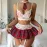 Sexy see-through JK uniform with plaid and lace splicing