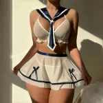 Sexy mesh see-through uniform role-play lingerie set