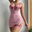 Embroidered spliced see through lingerie camisole sleepwear with ruffled straps