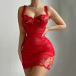 Embroidered spliced see through lingerie camisole sleepwear with ruffled straps