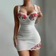 Embroidered spliced see through lingerie camisole sleepwear with ruffled straps