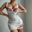Embroidered spliced see through lingerie camisole sleepwear with ruffled straps