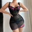 Embroidered spliced see through lingerie camisole sleepwear with ruffled straps