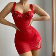 Embroidered spliced see through lingerie camisole sleepwear with ruffled straps
