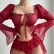 See-through long-sleeve split lace lingerie set