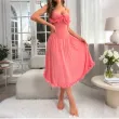 Sexy sheer mesh see-through long nightgown with flared sleeves