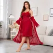 Sexy sheer mesh see-through long nightgown with flared sleeves