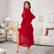 Sexy sheer mesh see-through long nightgown with flared sleeves