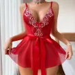 Sexy see-through lace sleeping dress with a waist-shaping design and a bowknot erotic set